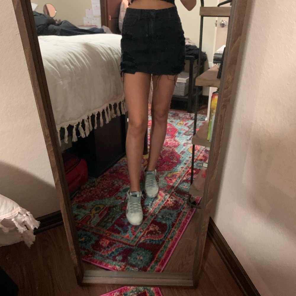 Black Distressed Hollister Mini Denim Skirt